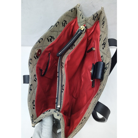 Dooney & Bourke Black Canvas DB Printed Double Handle Tote Bag - Picture 10 of 16